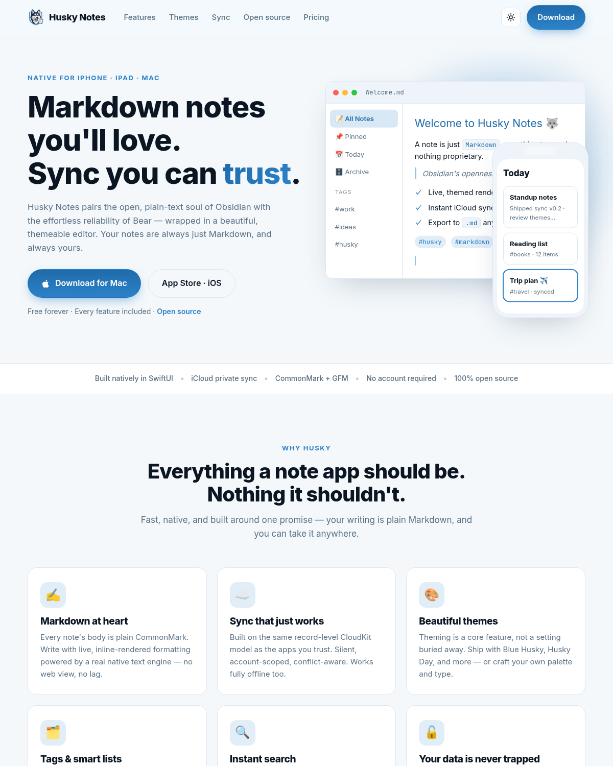 Screenshot of Husky Notes project